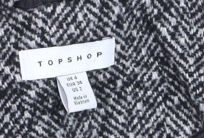 Topshop Women Black & White Herringbone Coat UK 6 Wool Blend Oversized