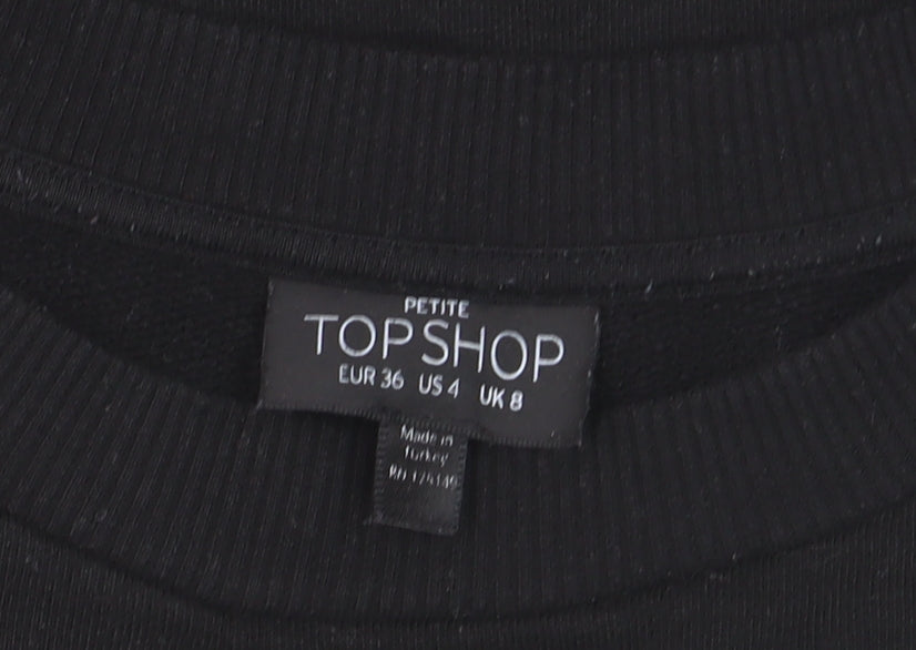 Topshop Petite Black Floral Embroidered Pullover Jumper UK 8