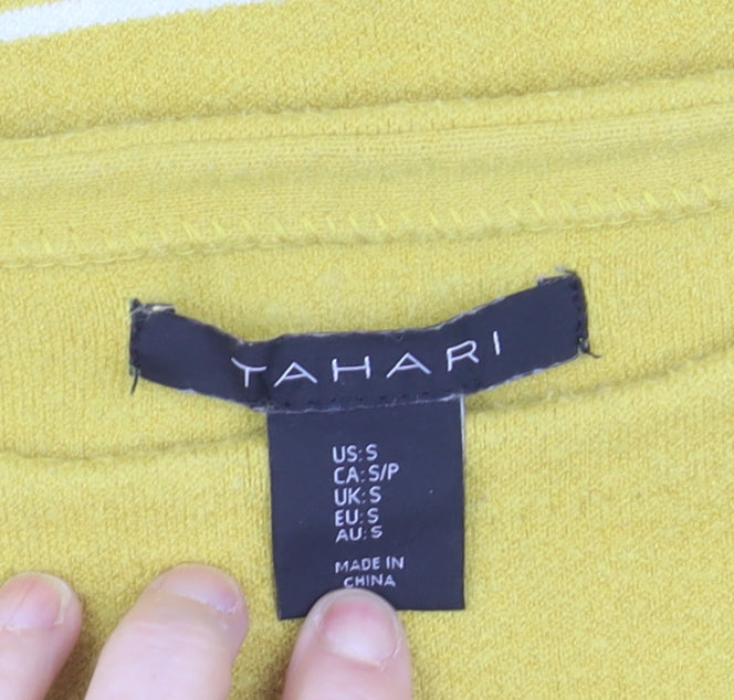 Tahari Women's Yellow Striped Boat Neck Pullover Jumper Size S