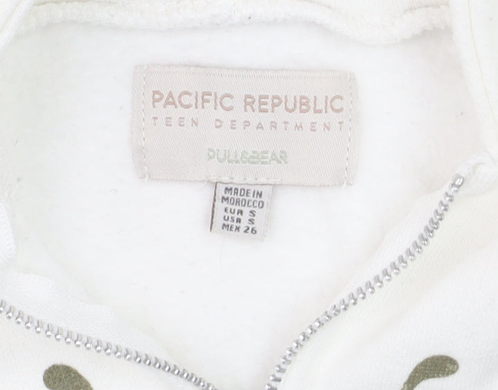 Pull & Bear Girls White Full Zip Graphic Hoodie XS