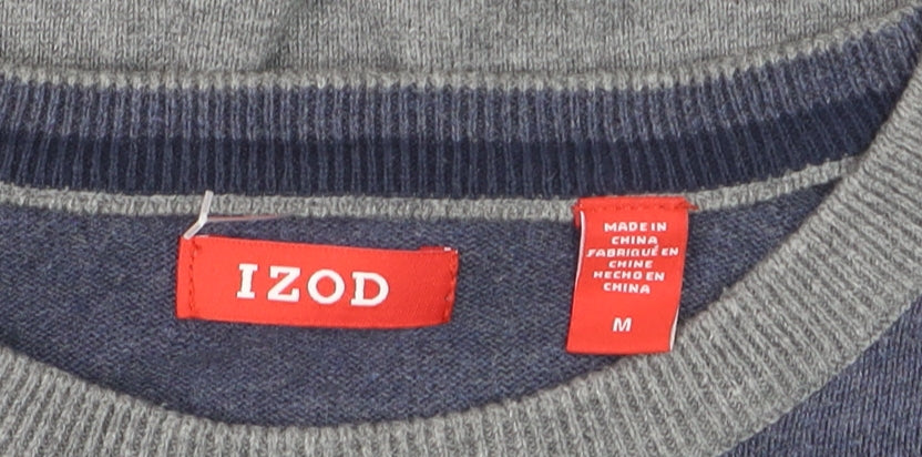 IZOD Men's Grey Cotton Striped Crew Neck Pullover Jumper Size M