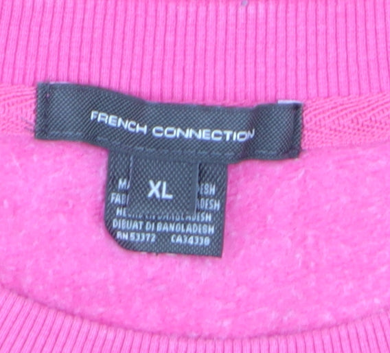 French Connection Womens Pink XL Pullover Sweatshirt Love Embroidered