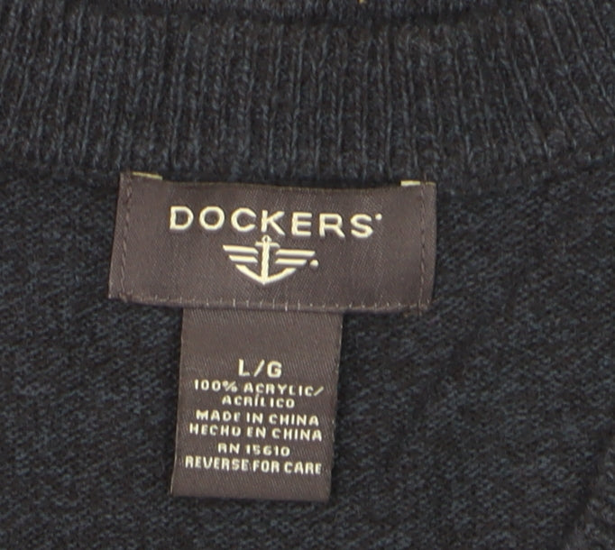 Dockers Men's Black Check Knit V-Neck Sleeveless Vest Large