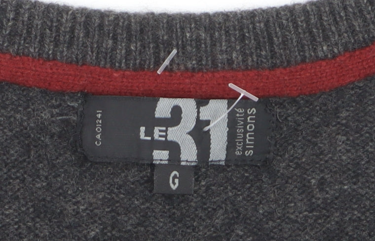 Le 31 Men's Grey Argyle Lambswool V-Neck Vest L Sleeveless Knit Jumper