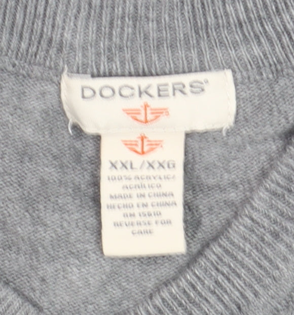 Dockers Men's Grey Argyle V-Neck Sweater Vest 2XL Regular Fit