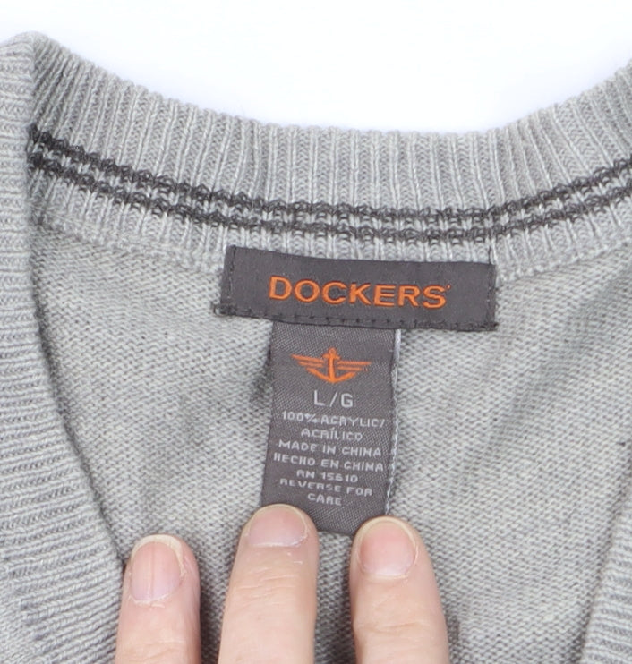 Dockers Men's Grey Argyle V-Neck Knit Sleeveless Vest L