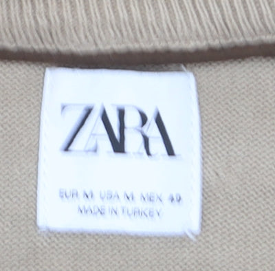 Zara Men’s Beige Cotton Knit Crew Neck Pullover Jumper M