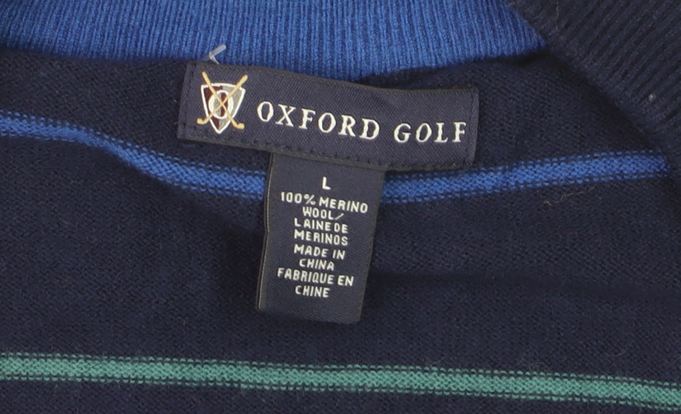 Oxford Golf Men's Blue Striped Merino Wool Cardigan L