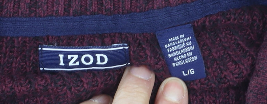 IZOD Men’s Red Knit 1/2 Zip High Neck Jumper Size L