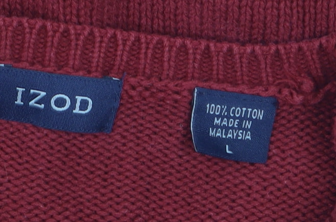 IZOD Men's Red Cotton Crew Neck Striped Pullover Jumper L