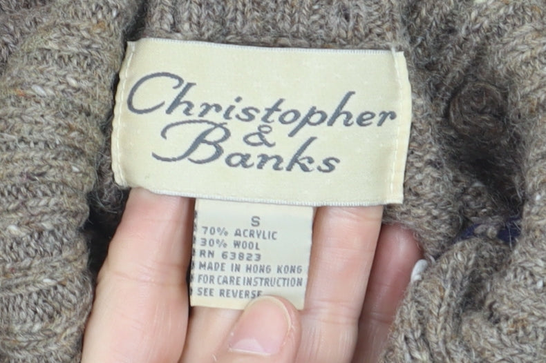 Christopher & Banks Men's Brown Aztec Wool Blend Roll Neck Jumper Size S