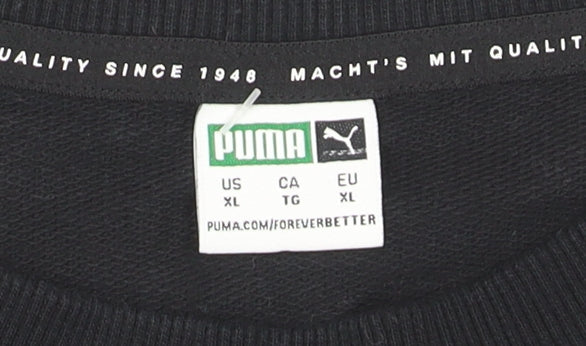 Puma Womens Black XL Cropped Pullover Sweatshirt with Logo Print