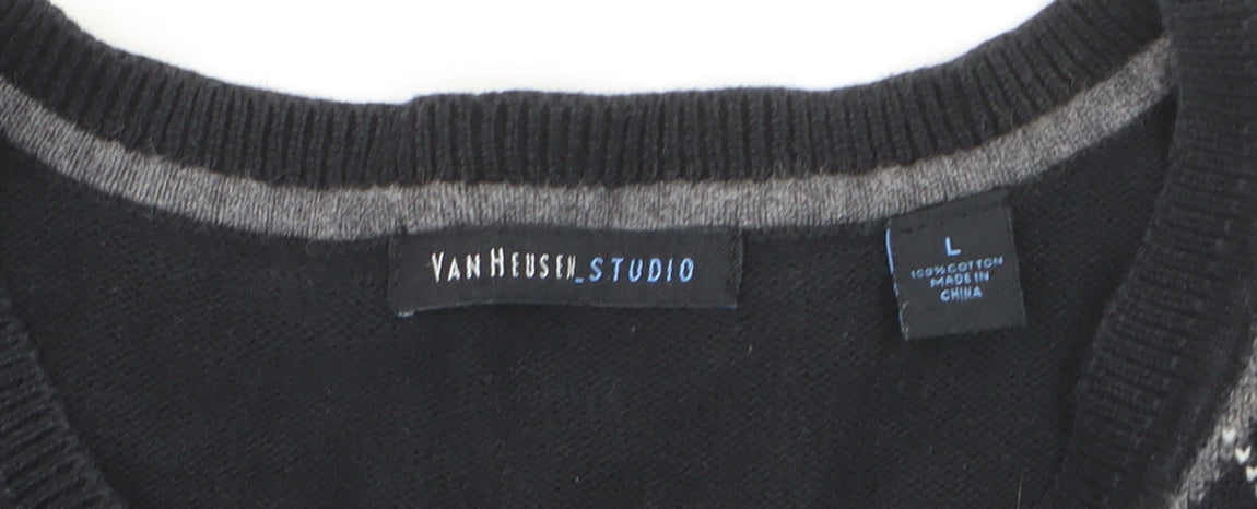 Van Heusen Men’s Black Argyle V-Neck Cotton Vest Jumper L