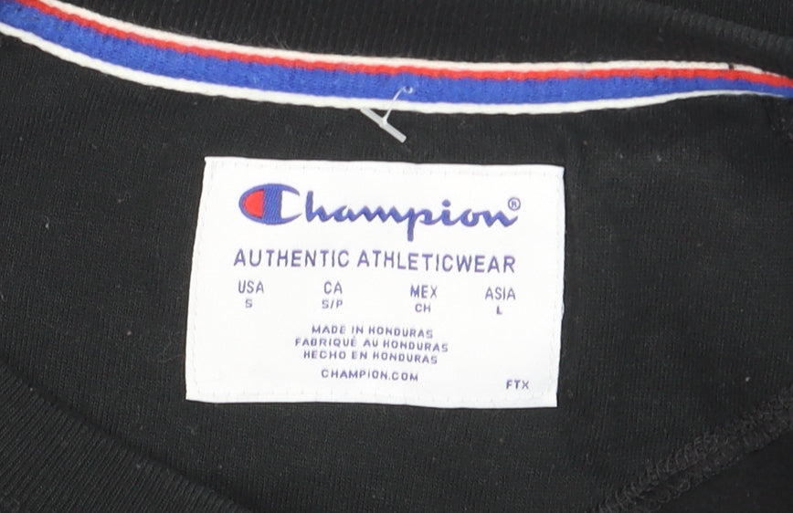 Champion Womens Black Small Pullover Sweatshirt Logo Crew Neck