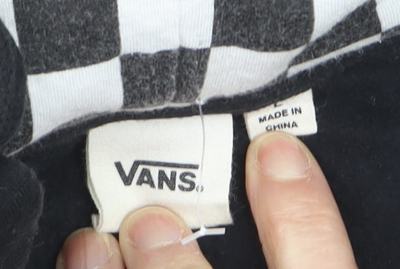 Vans Men's Black Full Zip Hoodie Size L Checkered Hood Skate Style