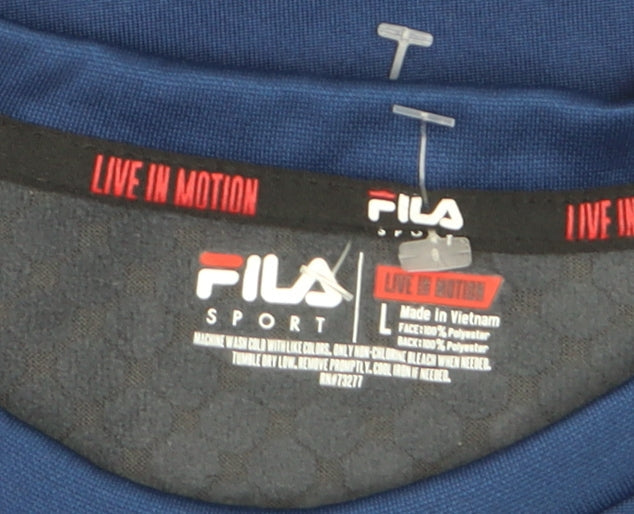 Fila Men Blue Crew Neck Pullover Sweatshirt Size L Sports Style