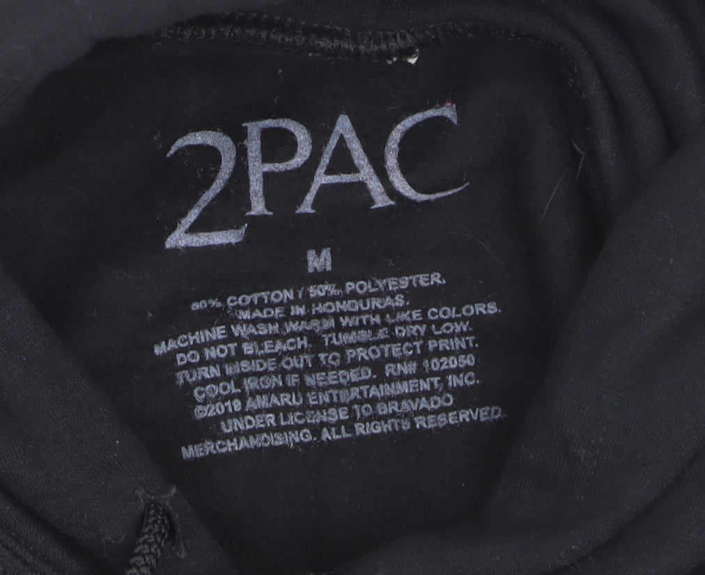2Pac Men's Black Pullover Hoodie Medium Graphic Fleece Streetwear