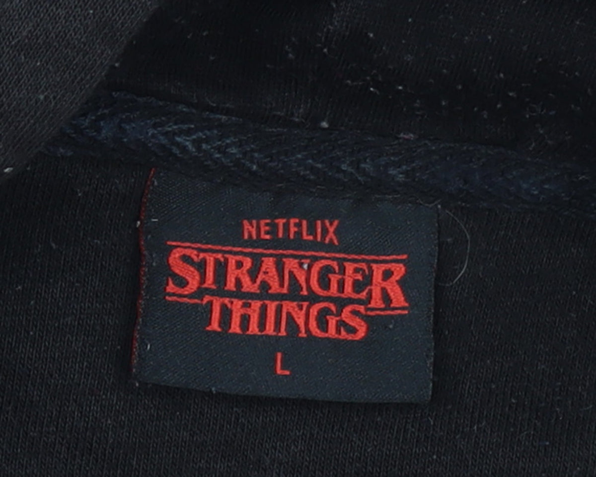 Stranger Things Men Black Pullover Hoodie L Logo Graphic Fleece