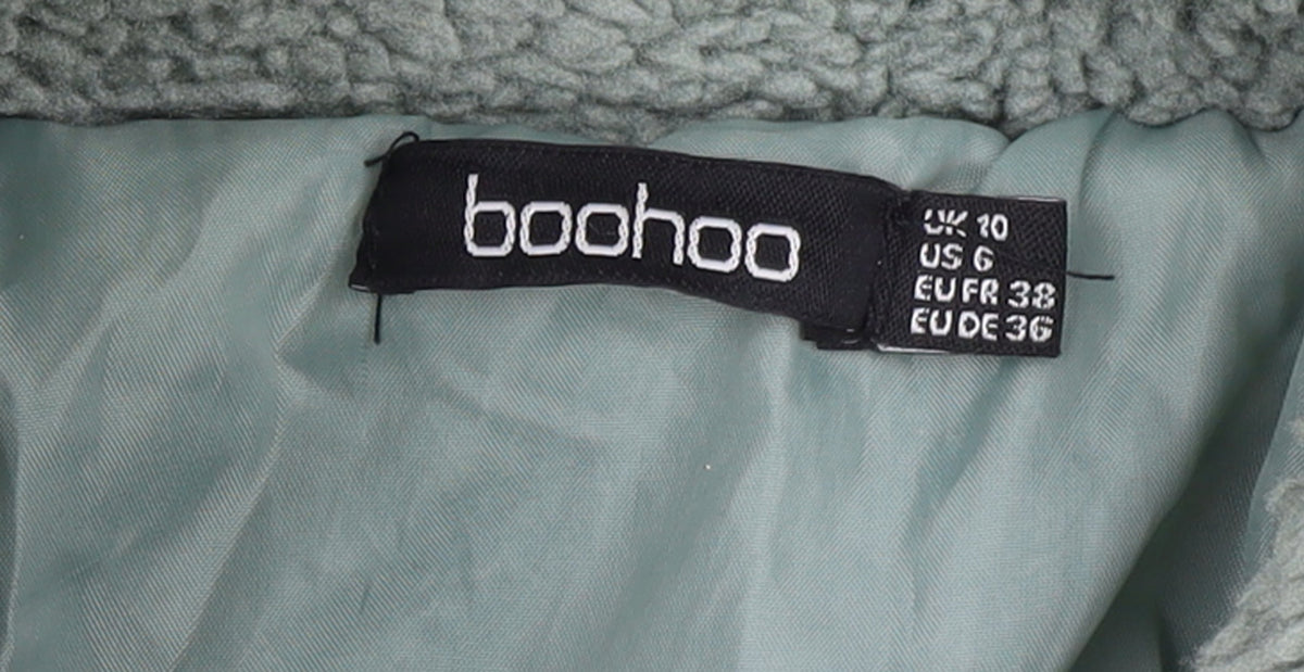 Boohoo Women’s Green Fleece Bomber Jacket Size 10