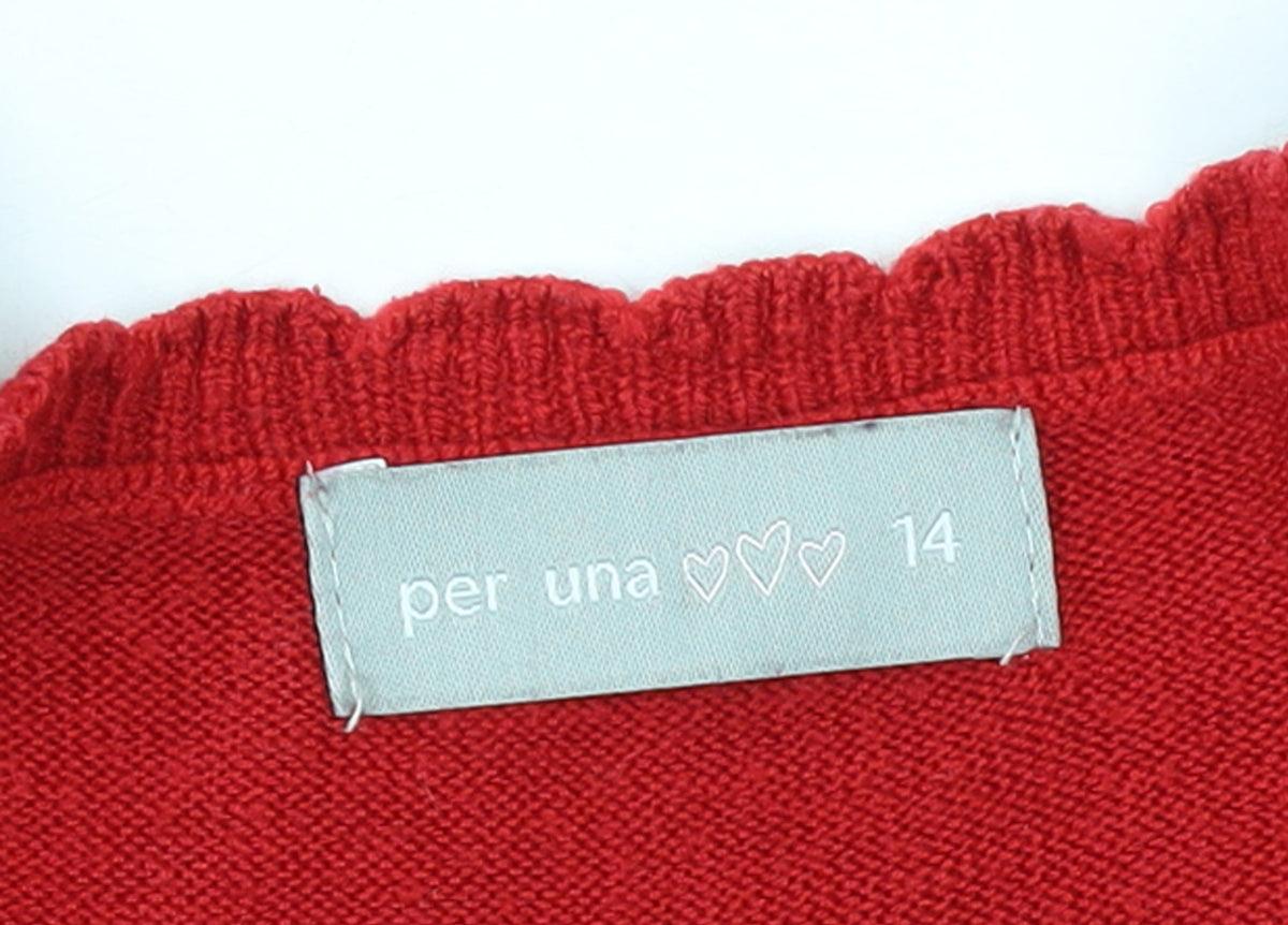 Marks & Spencer Women Red Size 14 Henley Knit Jumper