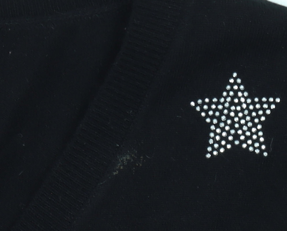 Very Women Black Star Embellished V-Neck Long Sleeve Jumper Size 8