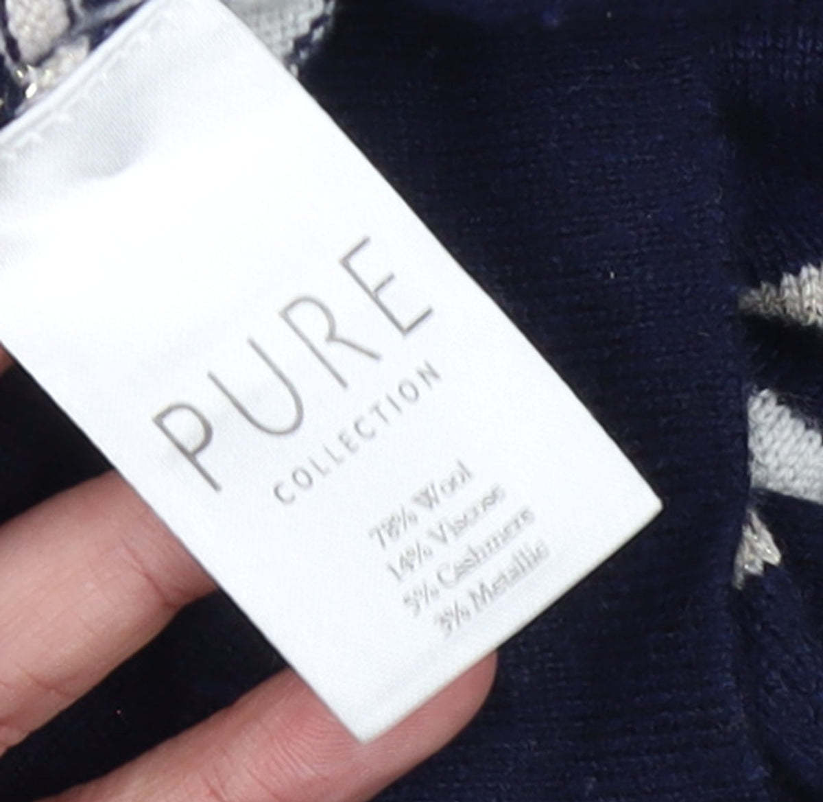 Pure Collection Women's Blue Striped Roll Neck Wool Jumper Size 10