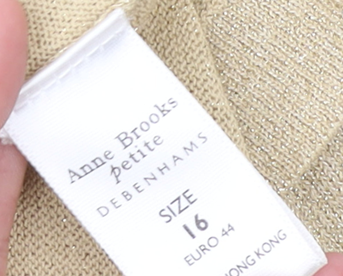 Anne Brooks Womens Beige Petite Size 16 Sequin V-Neck Jumper