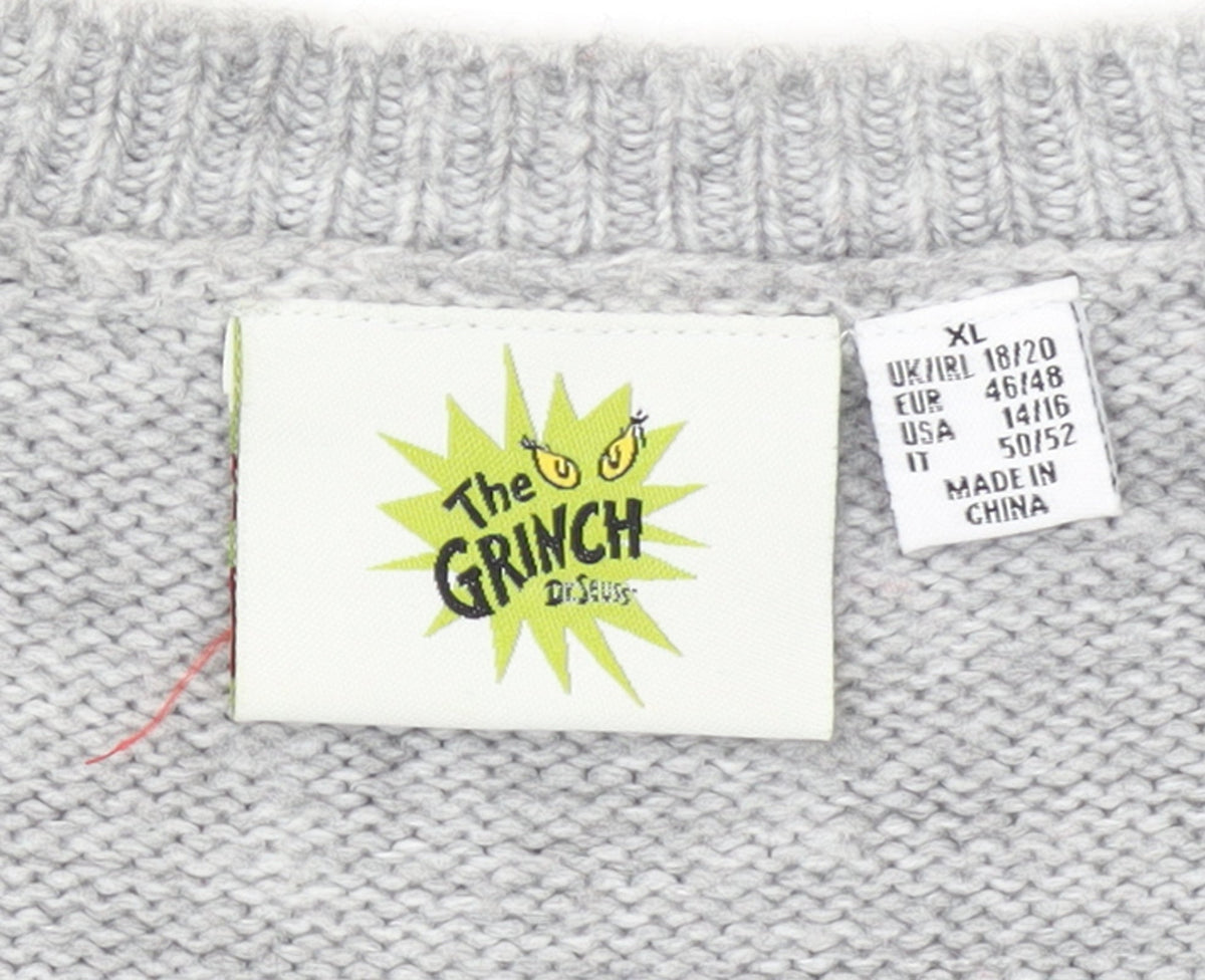 The Grinch Women's Grey Christmas Jumper XL Long Sleeve Crew Neck