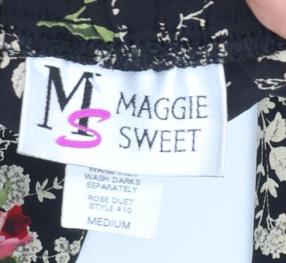 Maggie Sweet Womens Black Floral Tapered Trousers Medium