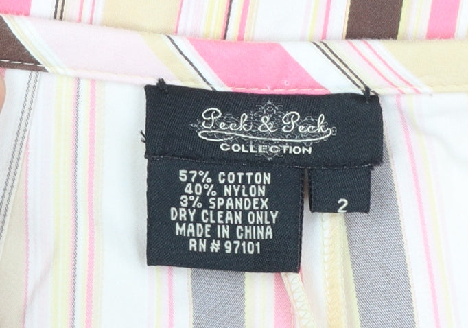 Peck & Peck Women’s Multicoloured Striped Cotton Blend Trousers Size 6
