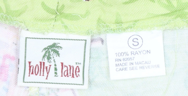 Holly Lane Women's Green Tropical Print Cropped Rayon Trousers Size S