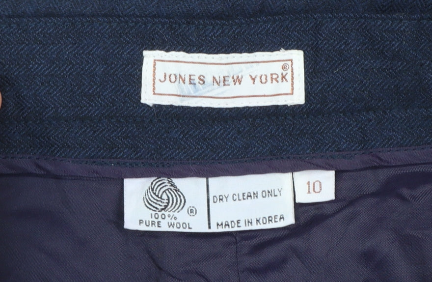 Jones New York Women's Blue Wool Pleated High-Rise Trousers Size 10