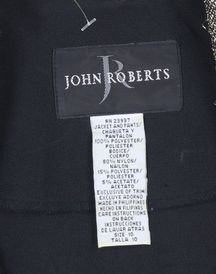 John Roberts Women's Black Cropped Suit Jacket Gold Trim Size 10