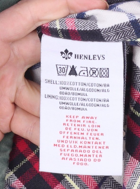 Henleys Womens Green Cotton Long Hooded Parka Coat Size S