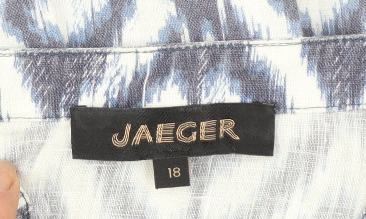 Jaeger Women Blue Geometric Viscose Long Sleeve Tunic Blouse Size 18