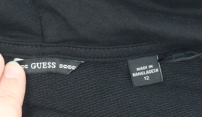 Guess Womens Black Size 12 Full Zip Hoodie Sweatshirt