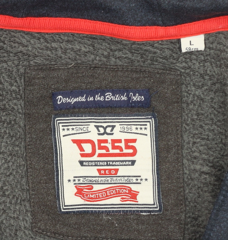 D555 Men’s Blue Full Zip Hoodie L Fleece Lined Casual Sweatshirt