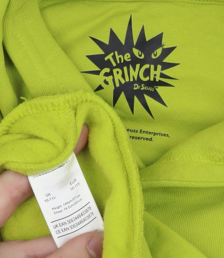 The Grinch Boys Green Hoodie 10-11 Years Pullover Christmas Graphic Print