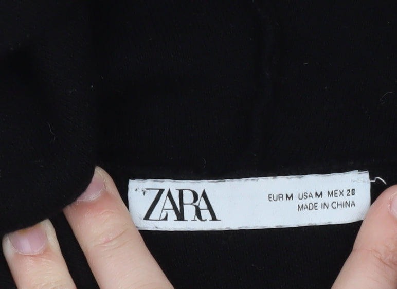 ZARA Womens Black Wool Blend Hooded Pullover Jumper Size 12
