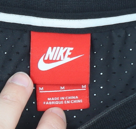Nike Men Black M Pullover Sweatshirt Crew Neck Logo Zip Detail