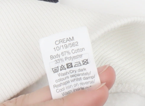 M&Co Women White Striped Crew Neck Button Sweatshirt Size 10 UK