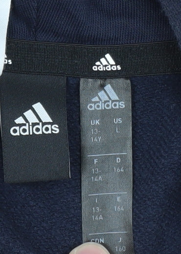 Adidas Teens Blue Pullover Hoodie 164 Logo Fleece Sweatshirt