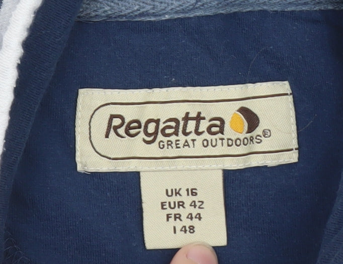 Regatta Women Blue White Stripe 1/4 Zip Pullover Sweatshirt UK 16