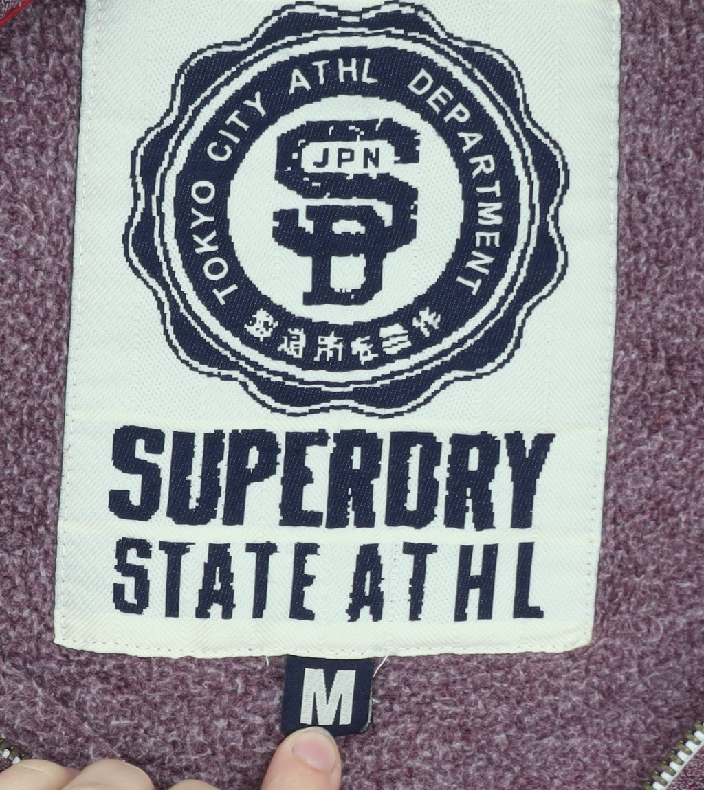 Superdry Men's Purple Full Zip Hoodie Size M Athletic Logo Design