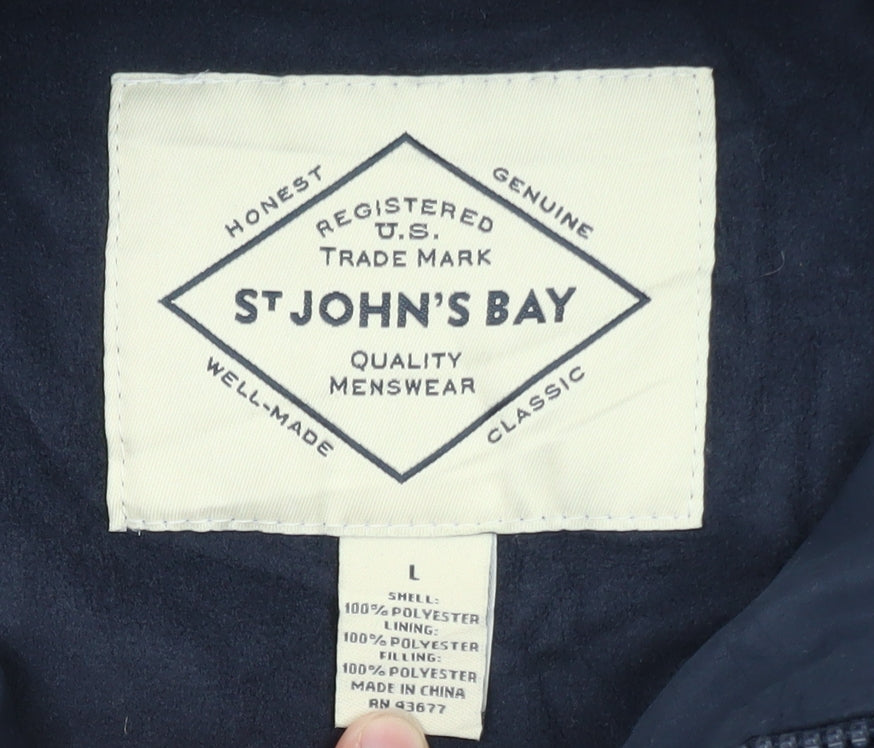 St John's Bay Men's Blue L Hooded Puffer Jacket Polyester Winter Coat