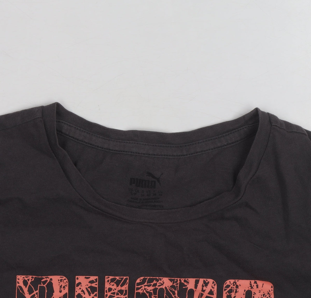 Puma Womens Black Graphic Logo T-Shirt Size 8 Slim Fit