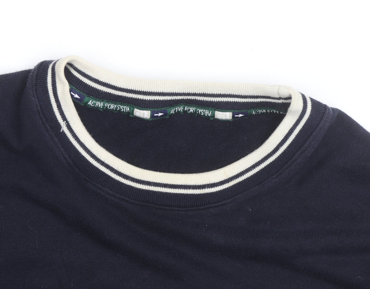 Marks & Spencer Men's Blue Crew Neck Logo Sweatshirt L