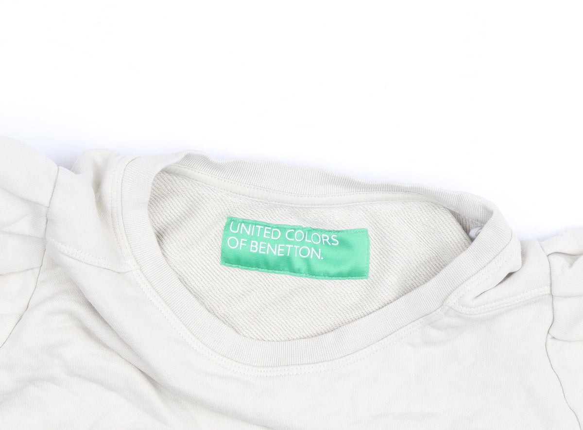 United Colors of Benetton Women Beige Natural Embroidered Pullover Sweatshirt Size M