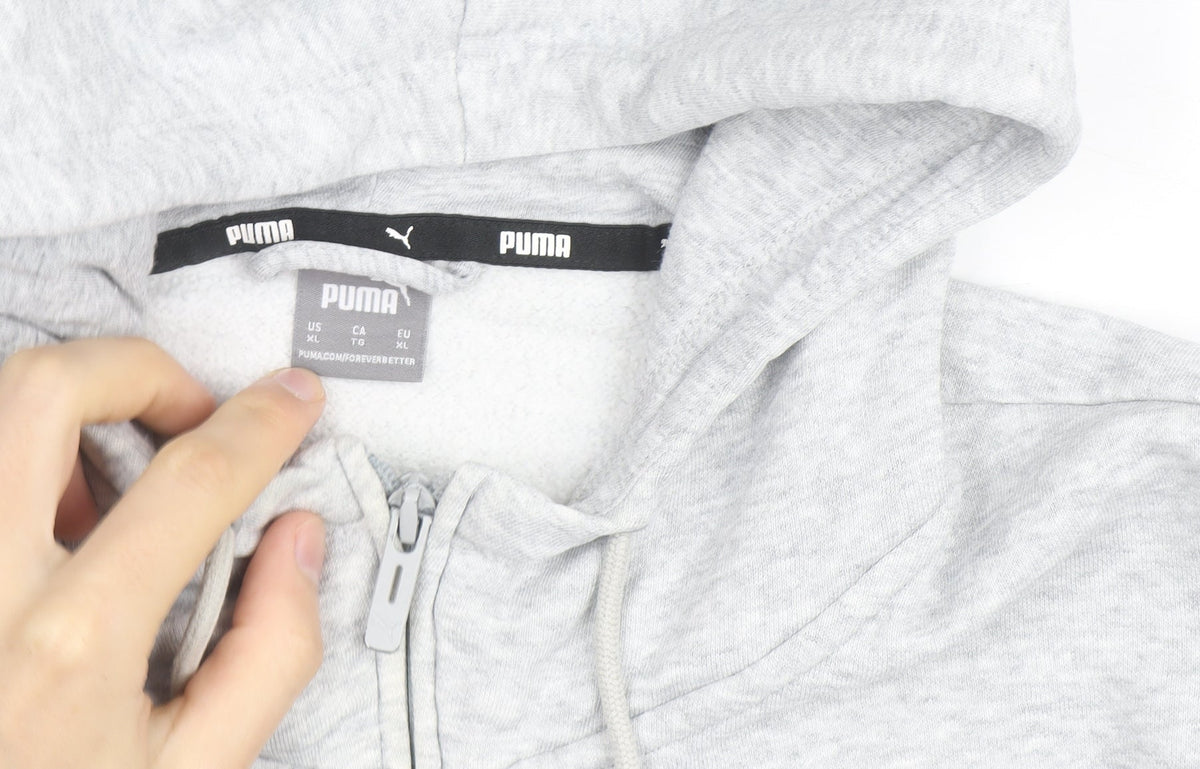 Puma Men Grey Full Zip Hoodie XL Regular Fit Cotton Blend