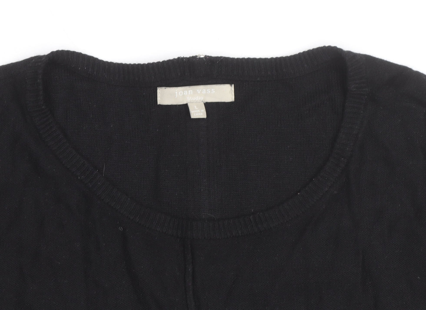 Joan Vass Women Black Long Sleeve Crew Neck Pullover Jumper Size L